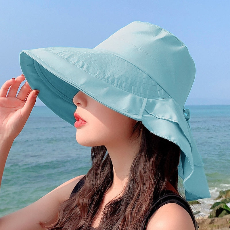 New Women&#39;s Summer Sun Hat With Neck Protector And Sunshade For Outdoor Cycling Trip Big-Brimmed Fisherman&#39;s Hat