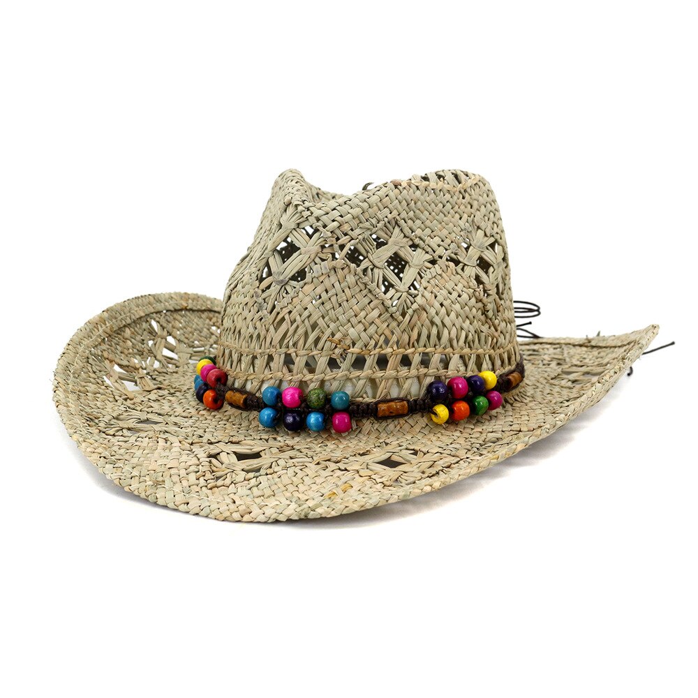 Cowboy hat fashion hollow handmade cowboy straw hat men's summer outdoor travel beach hat unisex solid color western cowboy hat