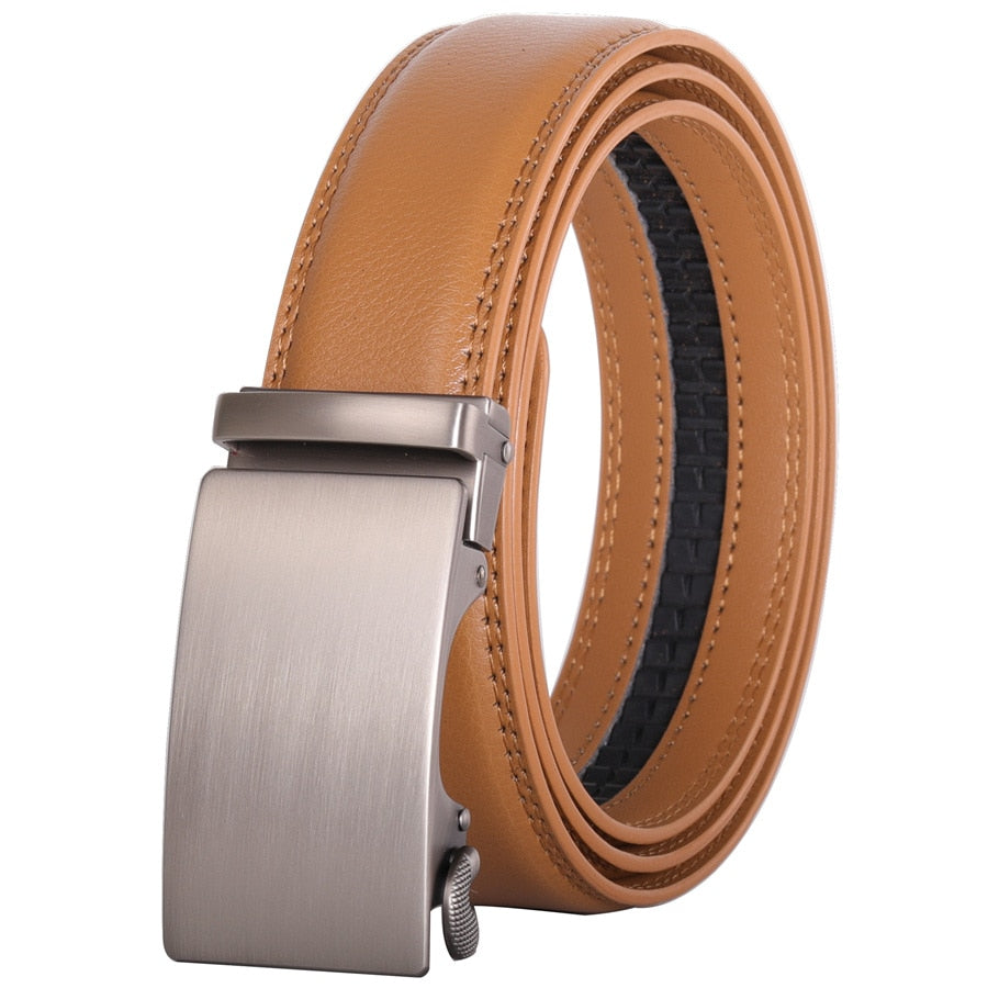 Plyesxale Brown Leather Belt Men 2022 Automatic Buckle Mens Belt For Jeans Vintage Style Mens Belts Luxury Ceinture Homme B9