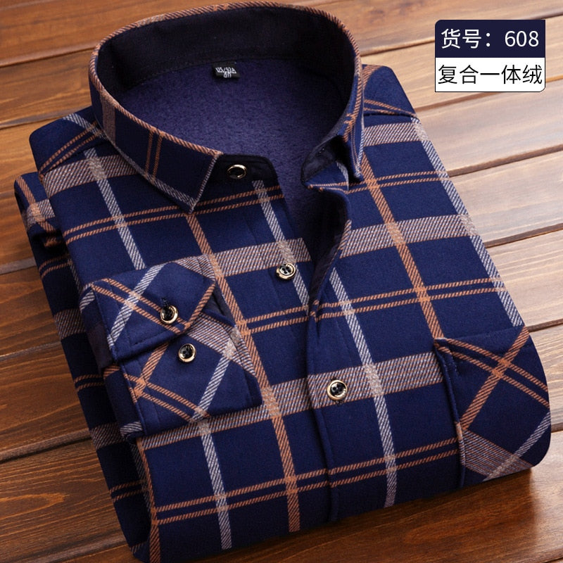 2023 Autumn new style Men&#39;s Fashion Casual Plaid Long Sleeve Shirts winter Men&#39;s Fleece and Thick Warm High Quality Shirt M-5XL