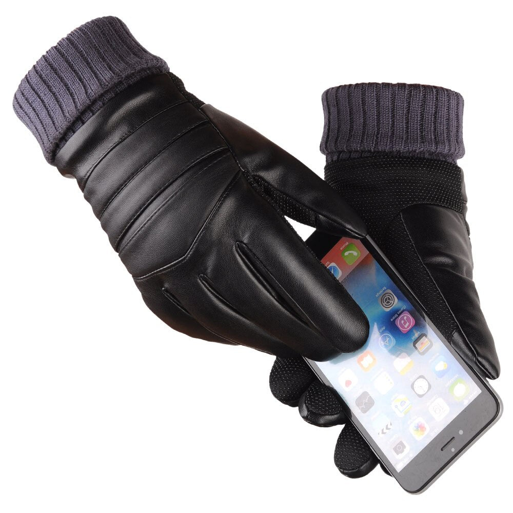 Mens Long Leather Gloves Wool Warm Touchscreen Gloves Waterproof Fur Mittens Heated Cashmere Gloves Motorcycle Gants Winter