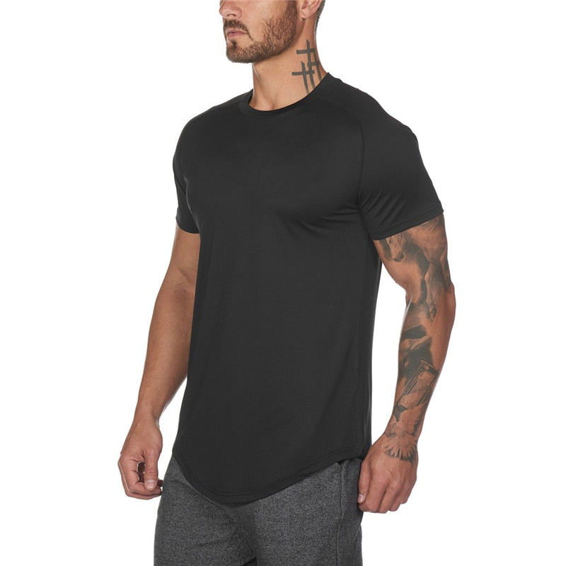 Mesh T-Shirt Clothing Tight Gym Mens Summer New Brand Tops Tees Homme Solid Quick Dry Bodybuilding Fitness Tshirt