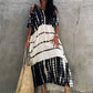 2023 Sexy Cold Shoulder V Neck Bats Sleeve Loose Summer Beach Dress Plus Size Women Beachwear Kaftan Black Dress Q943