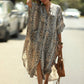 2023 Sexy Cold Shoulder V Neck Bats Sleeve Loose Summer Beach Dress Plus Size Women Beachwear Kaftan Black Dress Q943