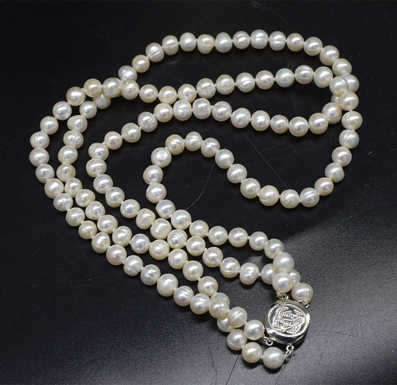 Collier perles de culture diamètre 7/8 mm taille 45 freshwater pearl white near round 7-8mm  necklace 19-21inch nature  wholesale FPPJ