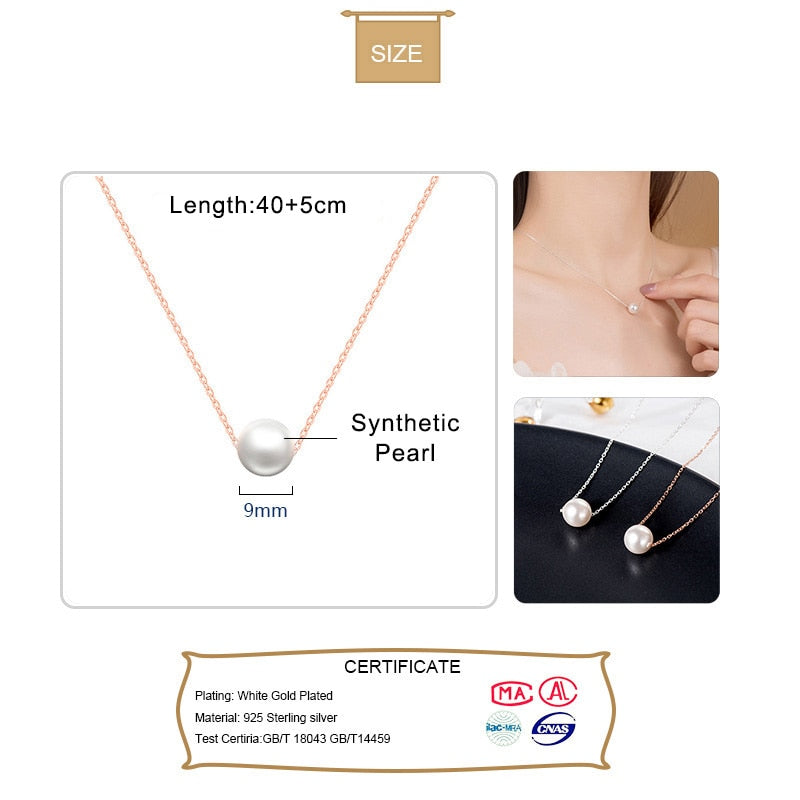 PrinSis Minimalist 925 Sterling Silver Fashion Sweet 9mm Pearl Pendant Necklace For Women Party 925 Necklace Jewelry YQ193