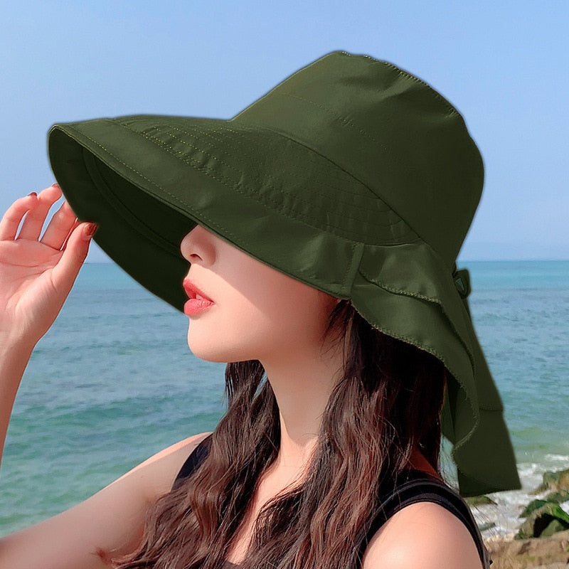 New Women&#39;s Summer Sun Hat With Neck Protector And Sunshade For Outdoor Cycling Trip Big-Brimmed Fisherman&#39;s Hat