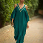 2023 Sexy Cold Shoulder V Neck Bats Sleeve Loose Summer Beach Dress Plus Size Women Beachwear Kaftan Black Dress Q943
