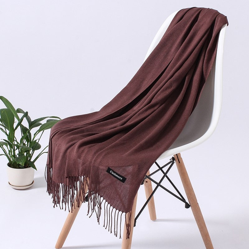 Luxury Solid Women Scarf Winter Cashmere Pashmina Shawls Warm Lady Blanket Wraps Bufanda Scarves Tassel Neck Echarpe 2022