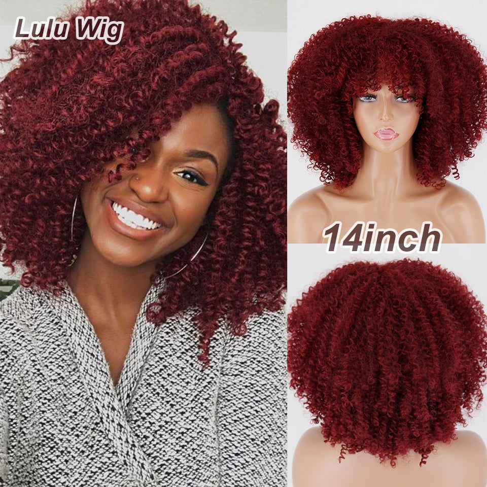 Short Curly Blonde Wig For Black Women Afro Kinky Curly Wig With Bangs Synthetic Natural Glueless Ombre Brown Blonde Cosplay Wig