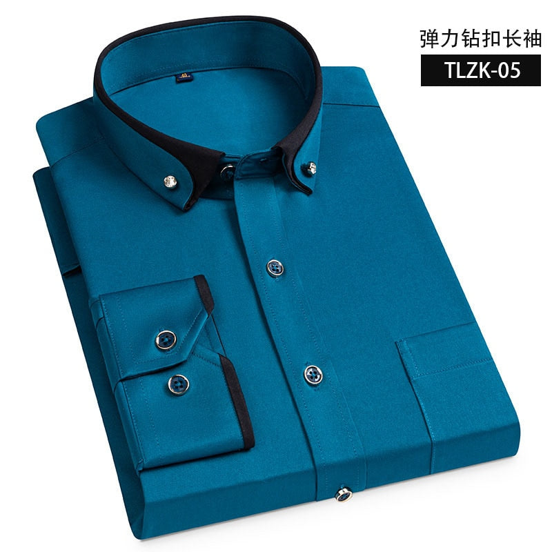 Drill Buckle Anti-wrinkle Social Men Shirts Long Sleeve Slim Fit Business Double Collar Long Sleeve Shirt for Men for Work