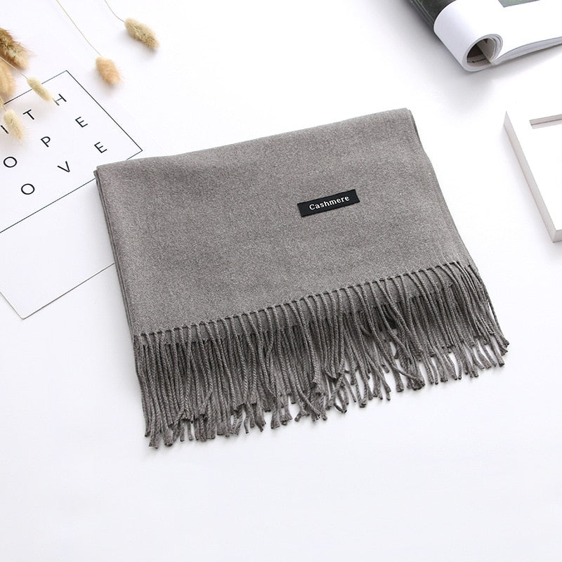 Luxury Solid Women Scarf Winter Cashmere Pashmina Shawls Warm Lady Blanket Wraps Bufanda Scarves Tassel Neck Echarpe 2022