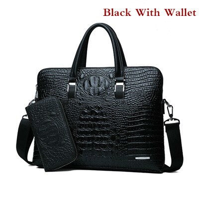 Double Layer Men&#39;s Handbag Men Briefcases Leather Handbags Crocodile Pattern Shoulder Bag Male Business Men Laptop Bag Sac Homme