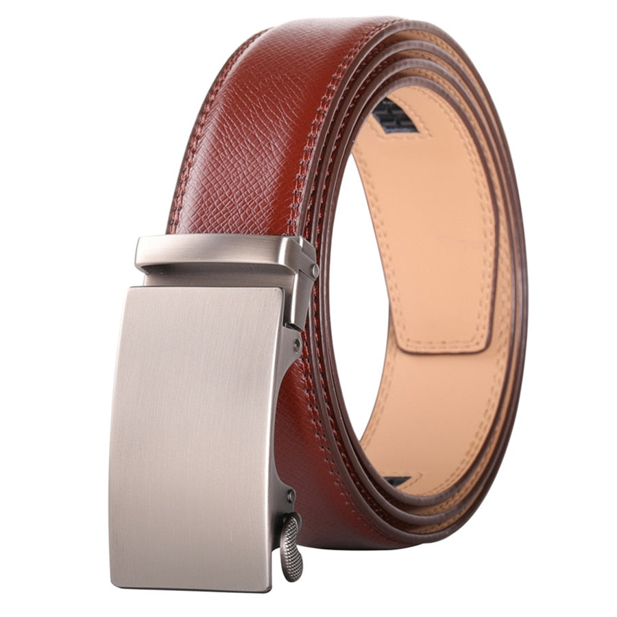 Plyesxale Brown Leather Belt Men 2022 Automatic Buckle Mens Belt For Jeans Vintage Style Mens Belts Luxury Ceinture Homme B9