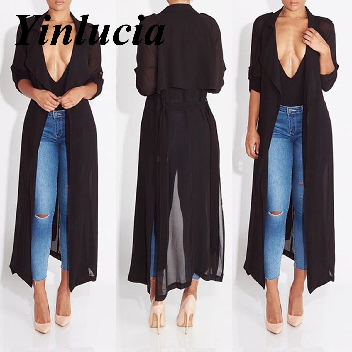 Tops Hoilday Beach Chiffon Blouses Long Cardigan Thin Loose Sunscreen Drape Jacket Solid Color Soft Comfortable Shawl Coat