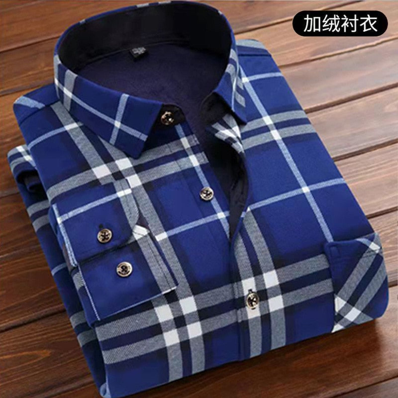 2023 Autumn new style Men&#39;s Fashion Casual Plaid Long Sleeve Shirts winter Men&#39;s Fleece and Thick Warm High Quality Shirt M-5XL