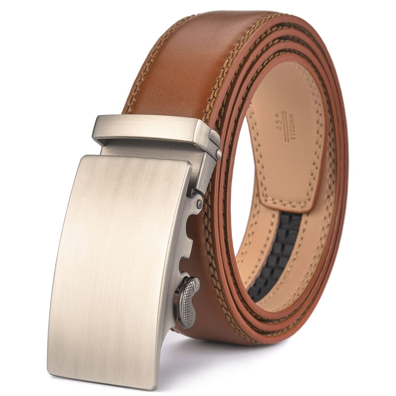 Plyesxale Brown Leather Belt Men 2022 Automatic Buckle Mens Belt For Jeans Vintage Style Mens Belts Luxury Ceinture Homme B9