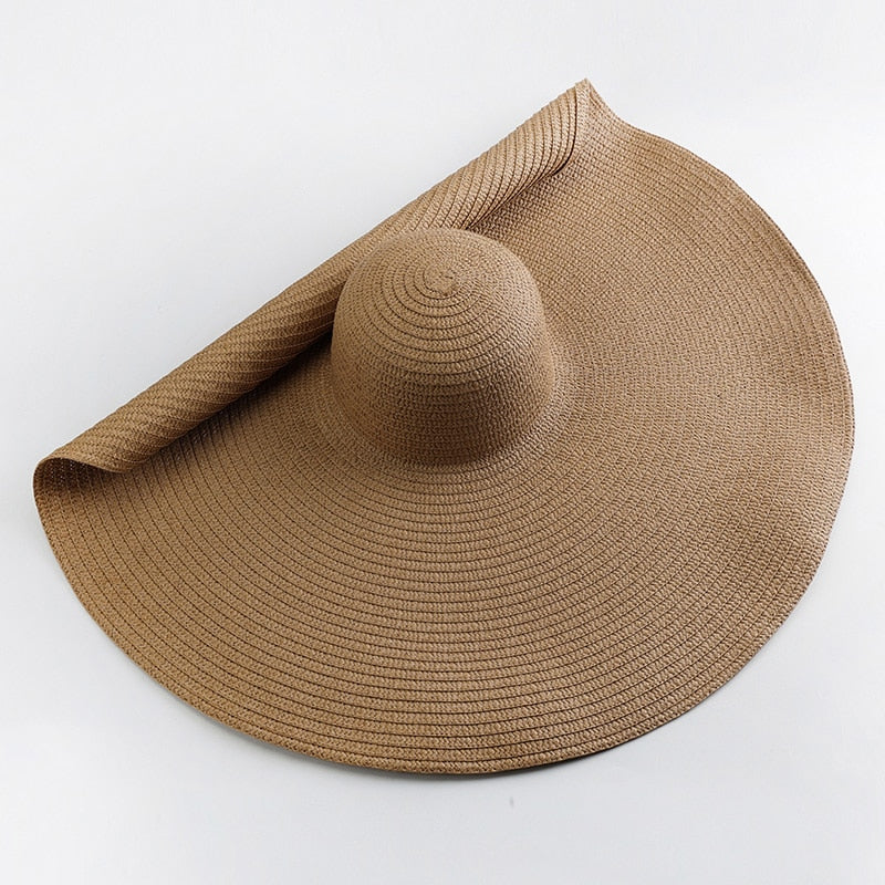 70cm Oversized  Wide Brim Sun Hat Travel  Large UV Protection Beach Straw Hats Women's Summer Floppy Foldable Chapeaux Wholesale