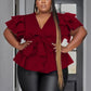 Plus Size Tops Elegant Women Deep V Neck Ruffles Short Sleeve High Waist Lace-up Blouse Casual Daily T-shirt Date Out 4XL Shirts