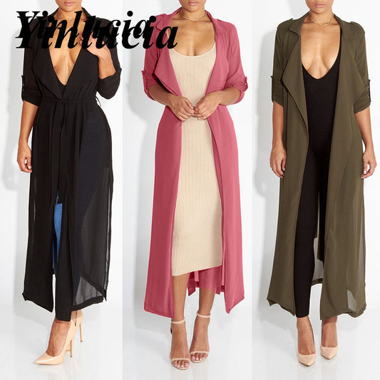 Tops Hoilday Beach Chiffon Blouses Long Cardigan Thin Loose Sunscreen Drape Jacket Solid Color Soft Comfortable Shawl Coat