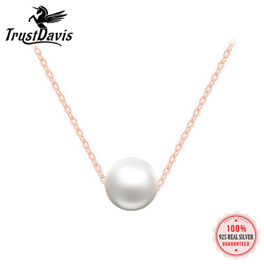 PrinSis Minimalist 925 Sterling Silver Fashion Sweet 9mm Pearl Pendant Necklace For Women Party 925 Necklace Jewelry YQ193