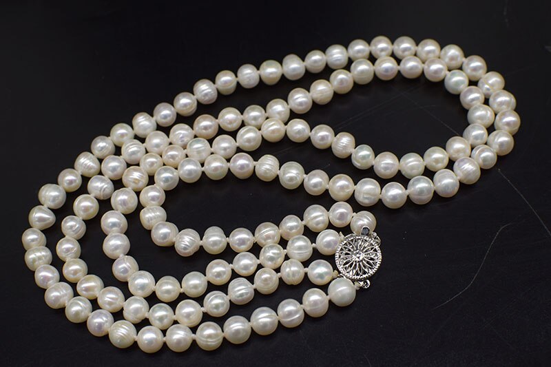 Collier perles de culture diamètre 7/8 mm taille 45 freshwater pearl white near round 7-8mm  necklace 19-21inch nature  wholesale FPPJ