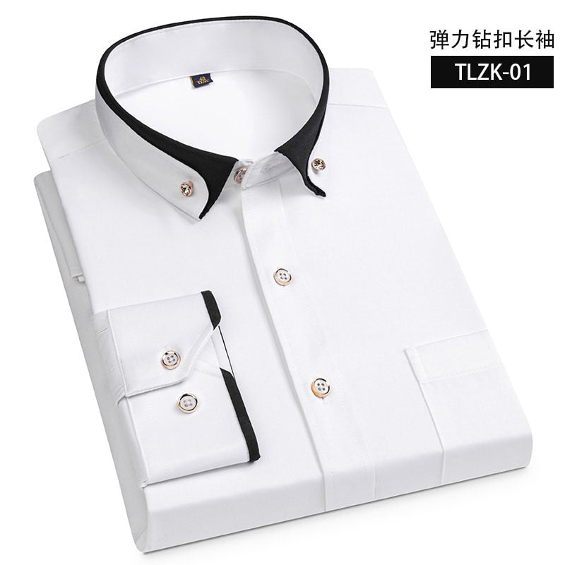 Drill Buckle Anti-wrinkle Social Men Shirts Long Sleeve Slim Fit Business Double Collar Long Sleeve Shirt for Men for Work