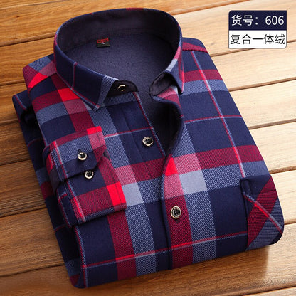 2023 Autumn new style Men&#39;s Fashion Casual Plaid Long Sleeve Shirts winter Men&#39;s Fleece and Thick Warm High Quality Shirt M-5XL