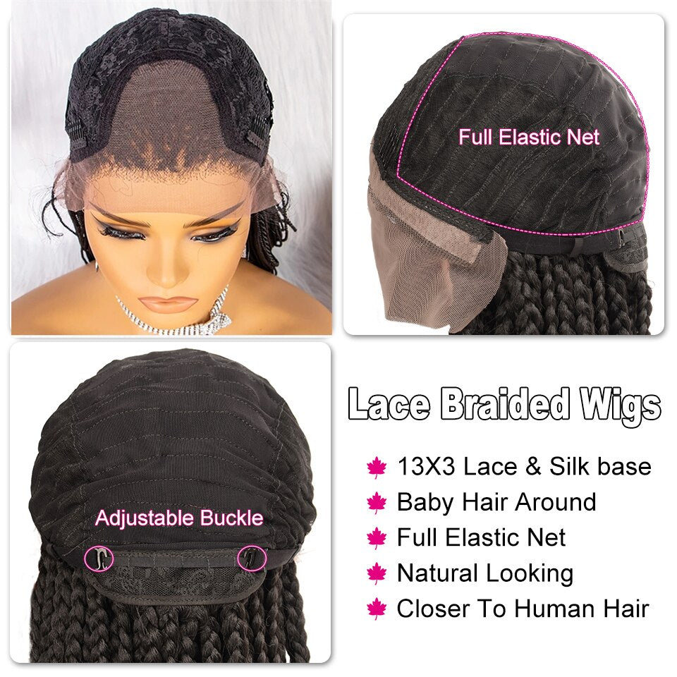 Synthetic Lace Front  Box Braided Wigs  30inch Black Cornrow Twisted Fully Handmade Lightweight For balck women Daily