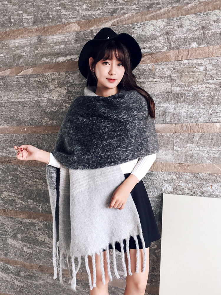 Free Shipping Plaid Vintage Scarf Hijab Imitation Cashmere Women Pashmina Scarve Bufanda Foulard Mujer Stoles Winter Thick Shawl