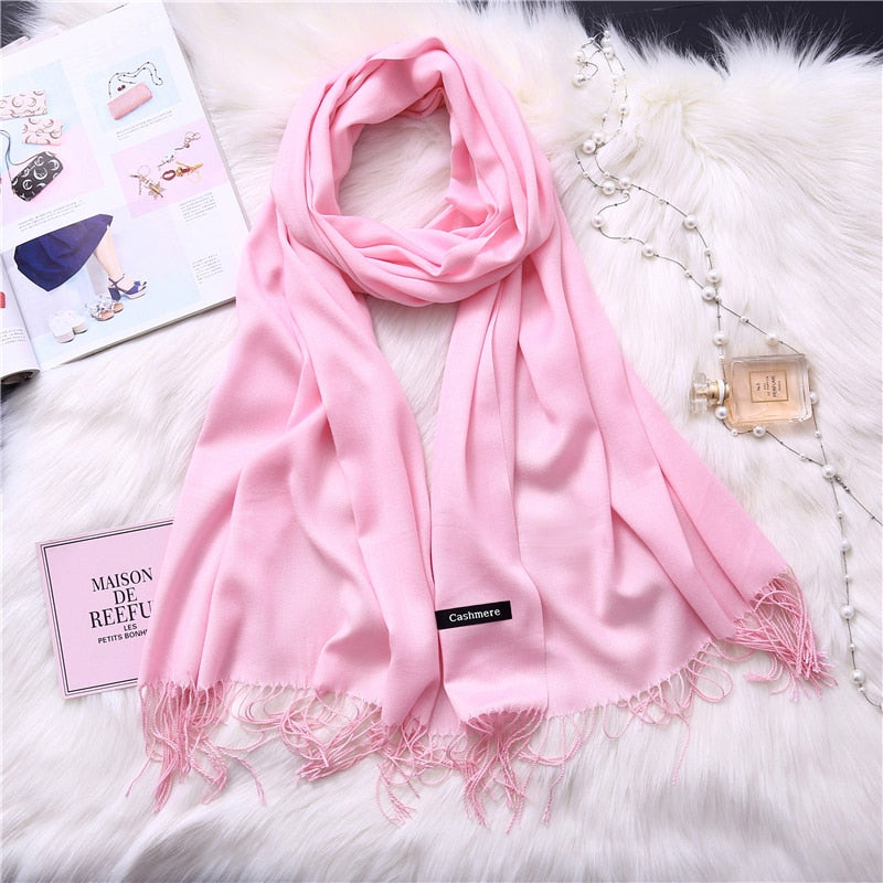 Luxury Solid Women Scarf Winter Cashmere Pashmina Shawls Warm Lady Blanket Wraps Bufanda Scarves Tassel Neck Echarpe 2022