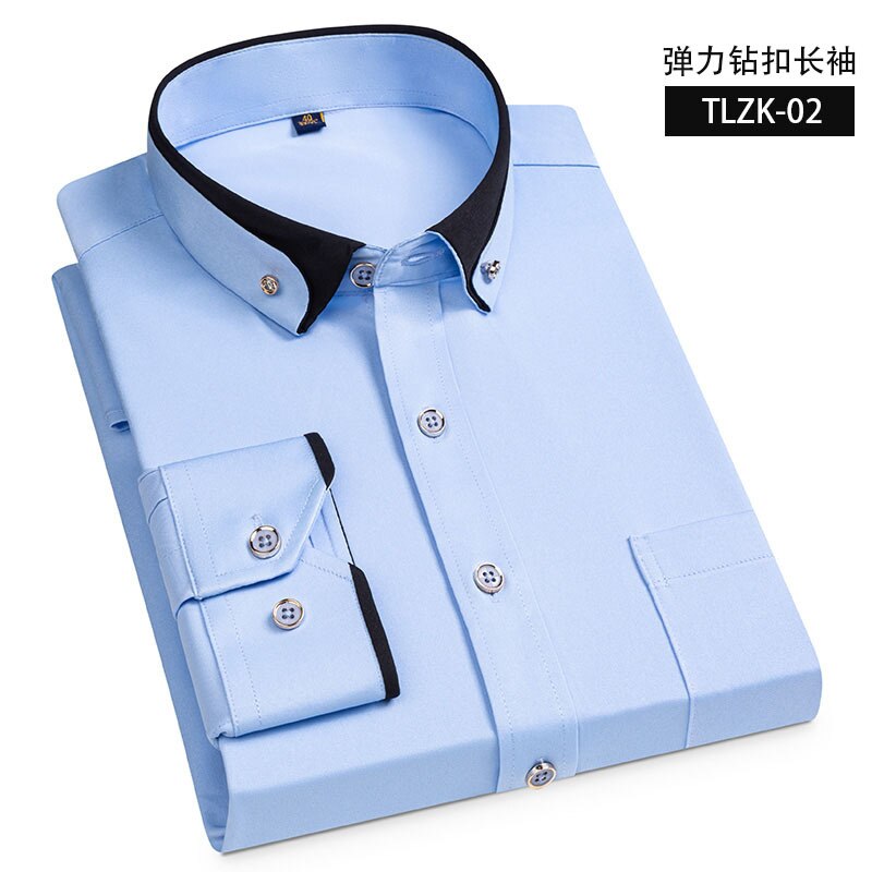 Drill Buckle Anti-wrinkle Social Men Shirts Long Sleeve Slim Fit Business Double Collar Long Sleeve Shirt for Men for Work