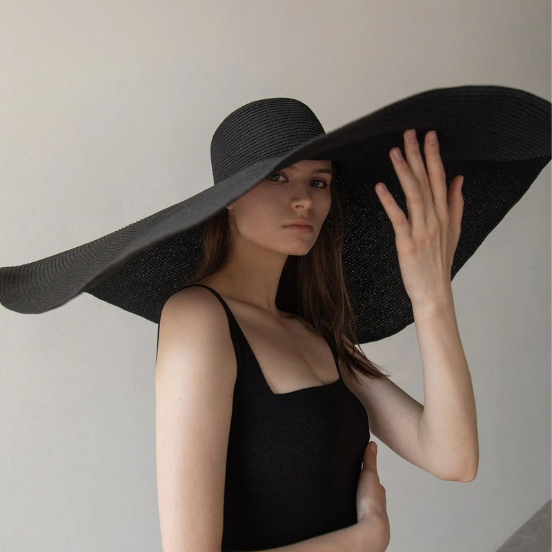 70cm Oversized  Wide Brim Sun Hat Travel  Large UV Protection Beach Straw Hats Women's Summer Floppy Foldable Chapeaux Wholesale