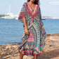 2023 Sexy Cold Shoulder V Neck Bats Sleeve Loose Summer Beach Dress Plus Size Women Beachwear Kaftan Black Dress Q943