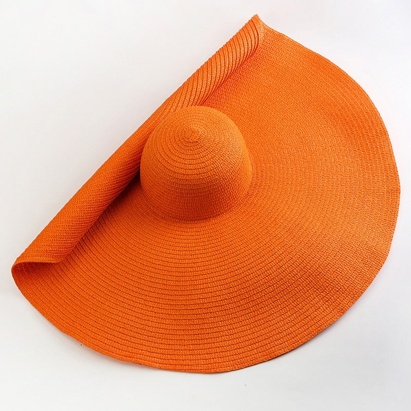 70cm Oversized  Wide Brim Sun Hat Travel  Large UV Protection Beach Straw Hats Women's Summer Floppy Foldable Chapeaux Wholesale