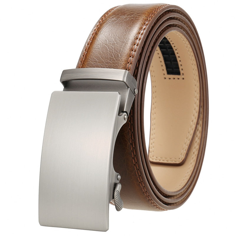 Plyesxale Brown Leather Belt Men 2022 Automatic Buckle Mens Belt For Jeans Vintage Style Mens Belts Luxury Ceinture Homme B9