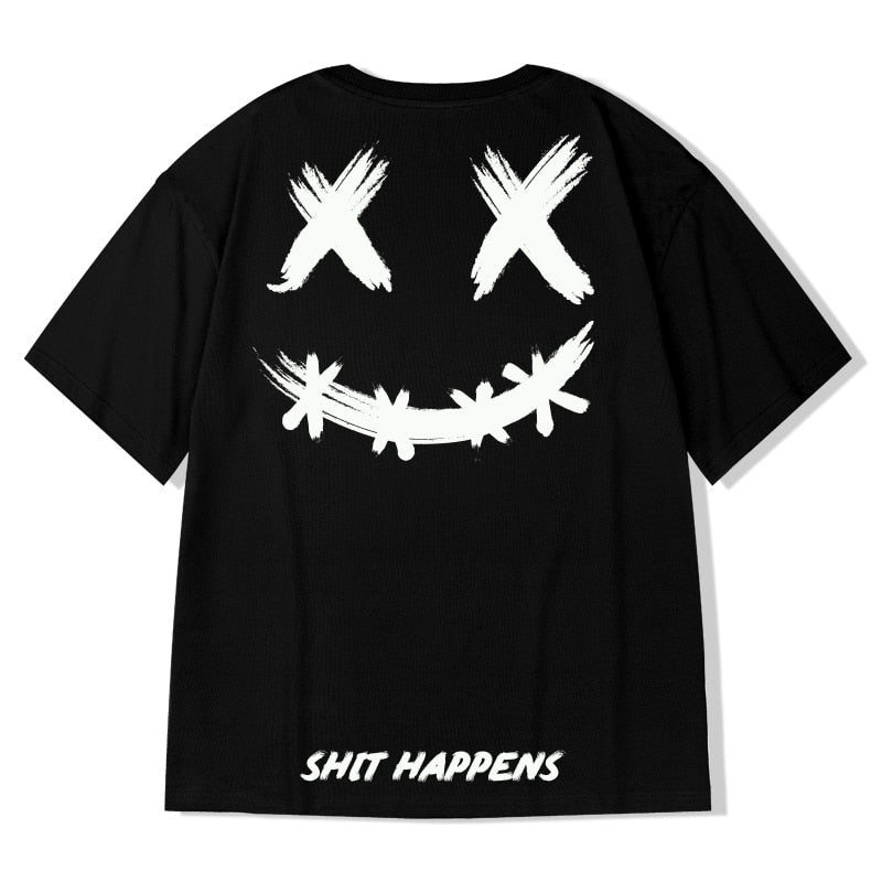 HMZ 2022 T Shirt Streetwear Men Oversize Hip Hop T-Shirt Smile Print Harajuku Tshirt Summer Short Sleeve Cotton Loose Tops Tees