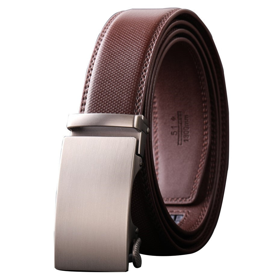 Plyesxale Brown Leather Belt Men 2022 Automatic Buckle Mens Belt For Jeans Vintage Style Mens Belts Luxury Ceinture Homme B9