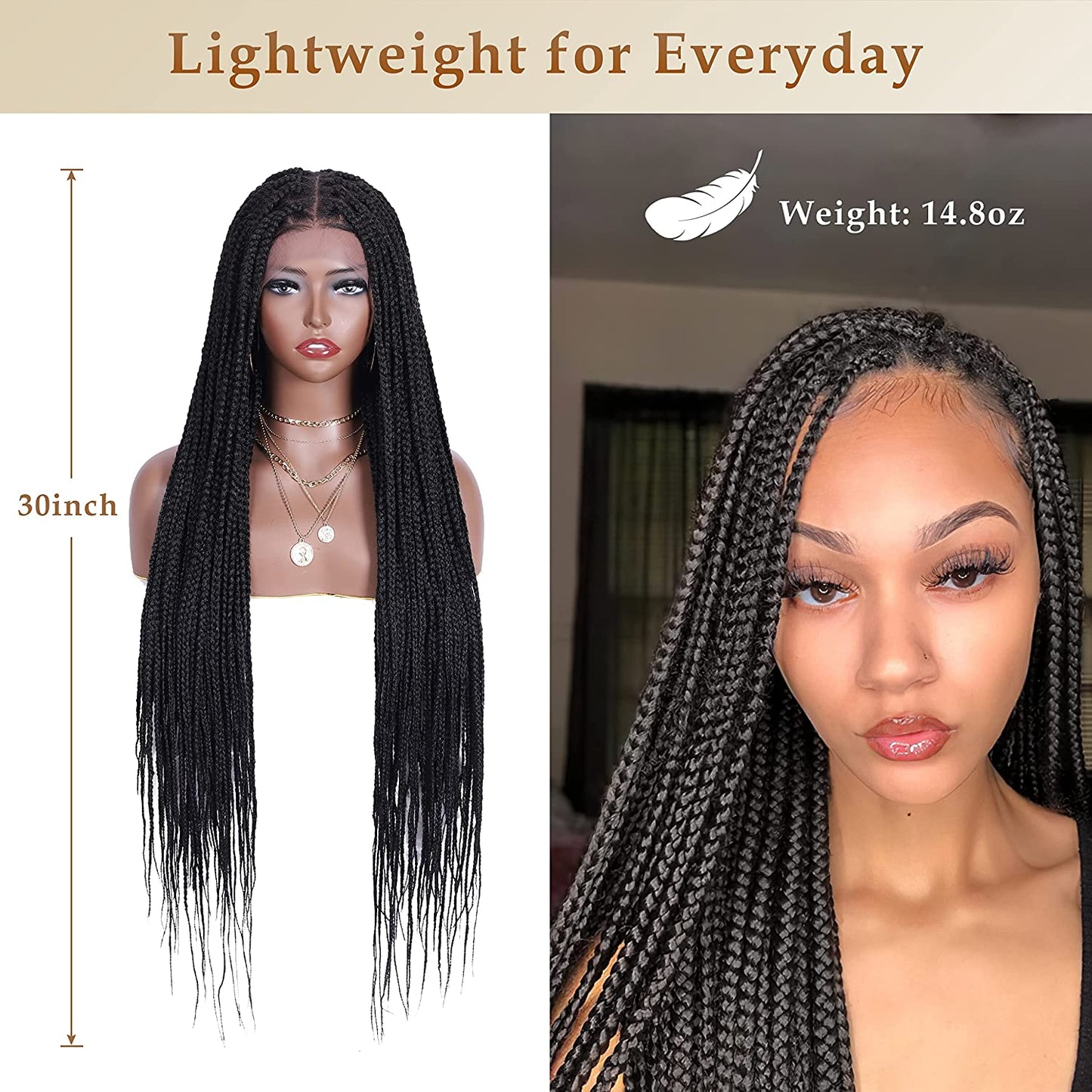 Synthetic Lace Front  Box Braided Wigs  30inch Black Cornrow Twisted Fully Handmade Lightweight For balck women Daily