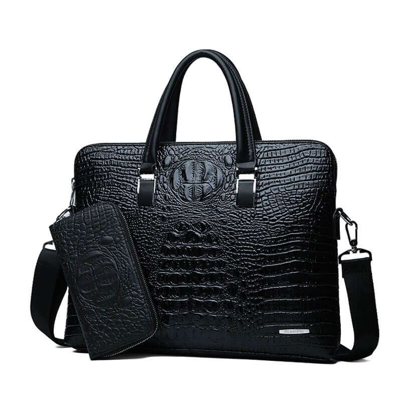 Double Layer Men&#39;s Handbag Men Briefcases Leather Handbags Crocodile Pattern Shoulder Bag Male Business Men Laptop Bag Sac Homme