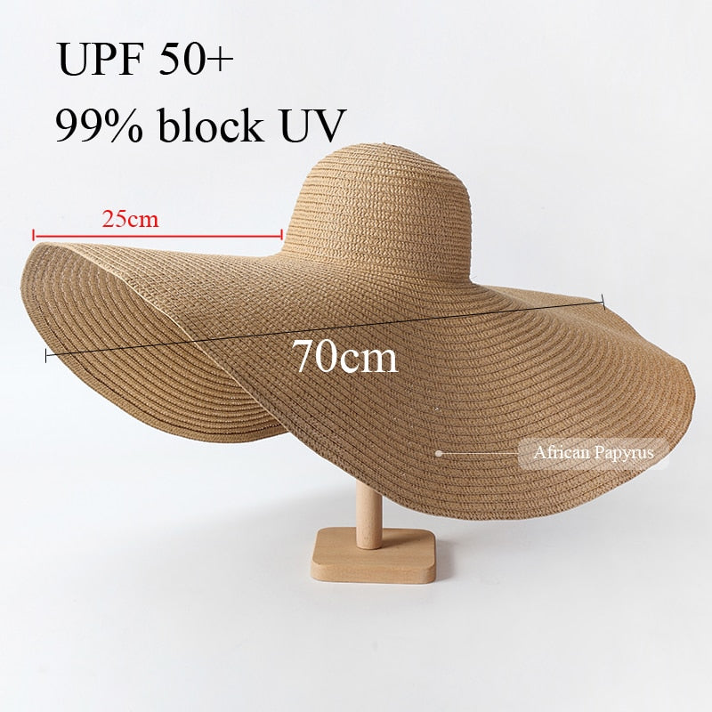 70cm Oversized  Wide Brim Sun Hat Travel  Large UV Protection Beach Straw Hats Women's Summer Floppy Foldable Chapeaux Wholesale