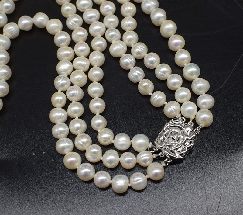 Collier perles de culture diamètre 7/8 mm taille 45 freshwater pearl white near round 7-8mm  necklace 19-21inch nature  wholesale FPPJ