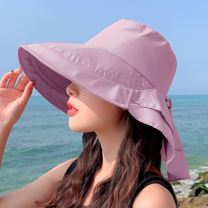 New Women&#39;s Summer Sun Hat With Neck Protector And Sunshade For Outdoor Cycling Trip Big-Brimmed Fisherman&#39;s Hat