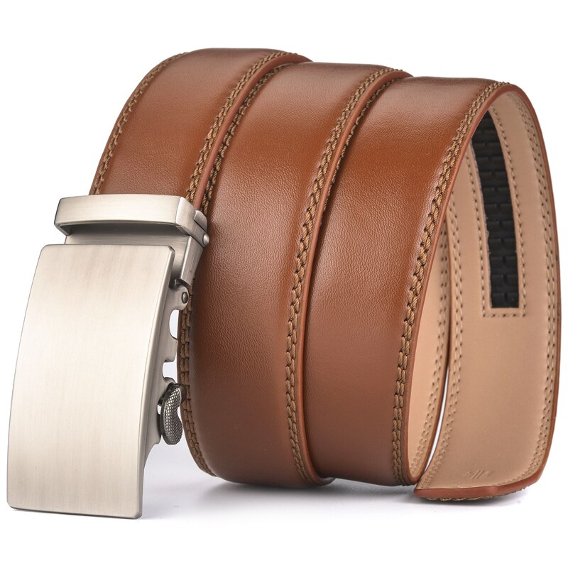 Plyesxale Brown Leather Belt Men 2022 Automatic Buckle Mens Belt For Jeans Vintage Style Mens Belts Luxury Ceinture Homme B9