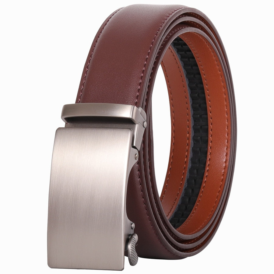 Plyesxale Brown Leather Belt Men 2022 Automatic Buckle Mens Belt For Jeans Vintage Style Mens Belts Luxury Ceinture Homme B9