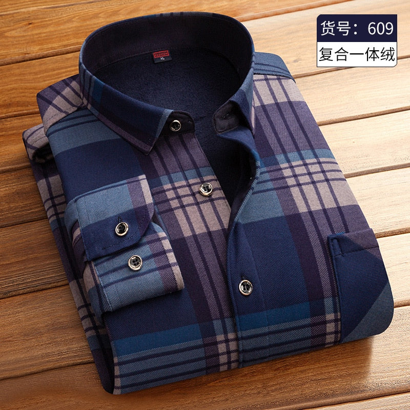 2023 Autumn new style Men&#39;s Fashion Casual Plaid Long Sleeve Shirts winter Men&#39;s Fleece and Thick Warm High Quality Shirt M-5XL