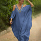 2023 Sexy Cold Shoulder V Neck Bats Sleeve Loose Summer Beach Dress Plus Size Women Beachwear Kaftan Black Dress Q943