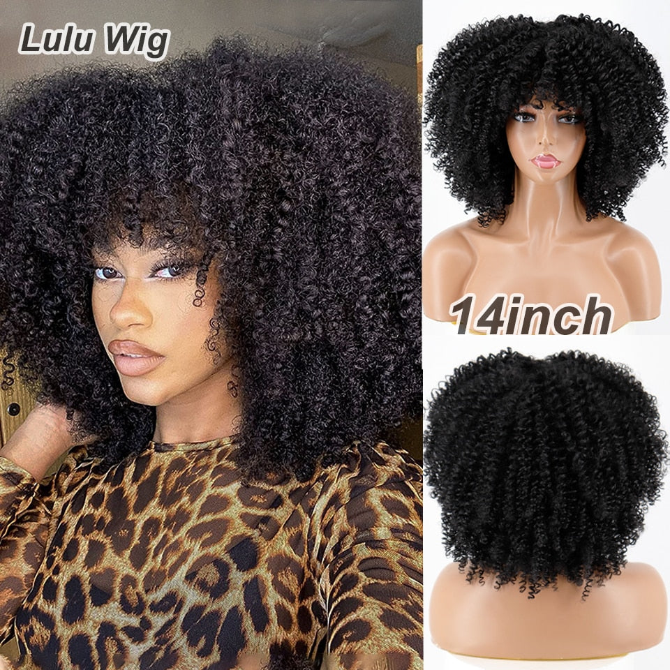 Short Curly Blonde Wig For Black Women Afro Kinky Curly Wig With Bangs Synthetic Natural Glueless Ombre Brown Blonde Cosplay Wig