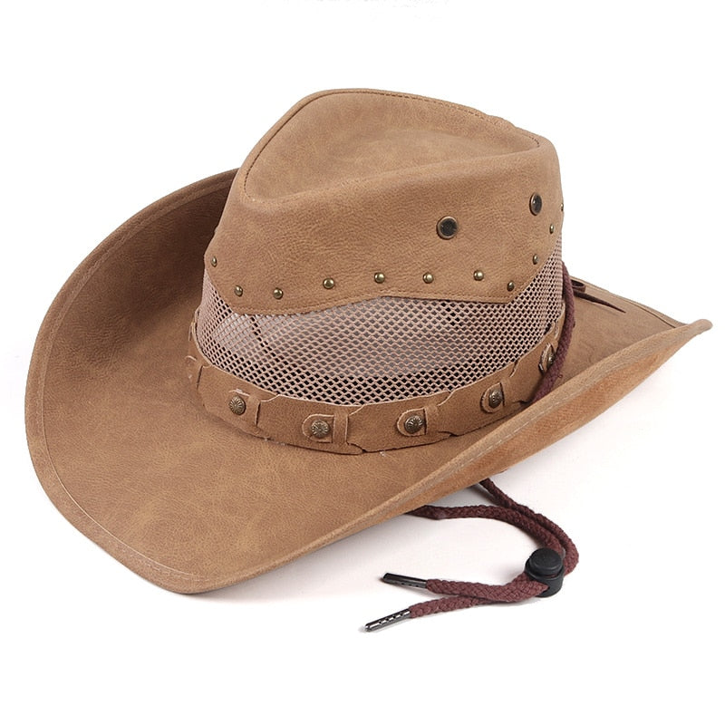 High Quality Classics 2022 Crystal Retro Leather Cappello Cowboy Hat Men Women Sunhat Homme Chapeau Cowboy Western Vintage Cap