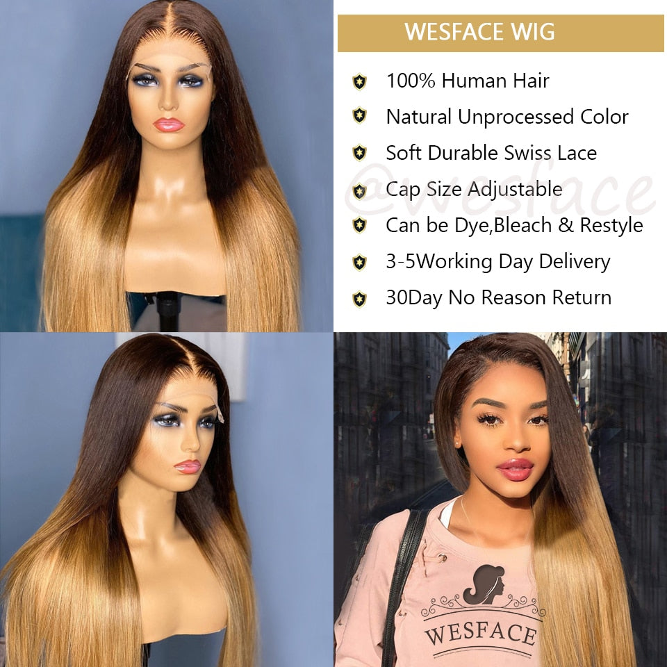 Long Straight Wigs Ombre Brown Blonde Human Hair 13×4 Lace Front Wigs For Black Women Brazilian Human Hair Wigs Remy Hair Wigs